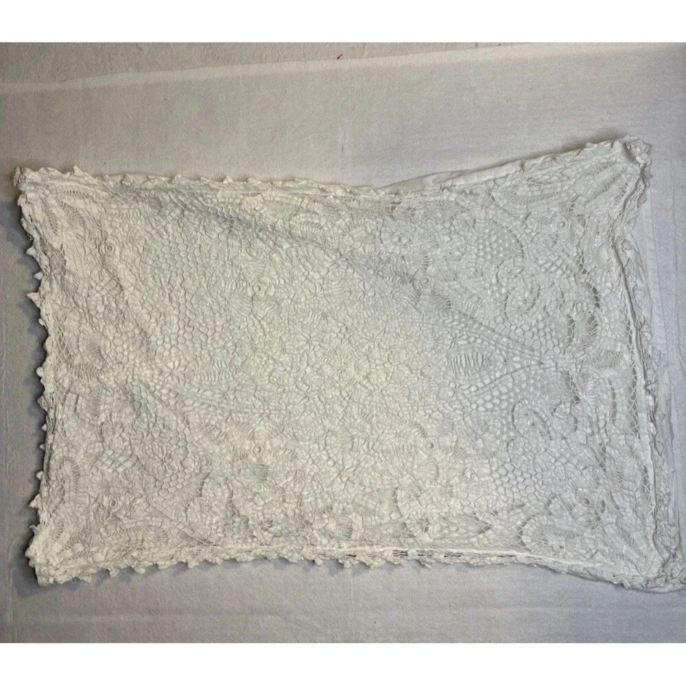 White Cotton Pillow Sham 27x18 Floral Lace Look Openwork Whitework